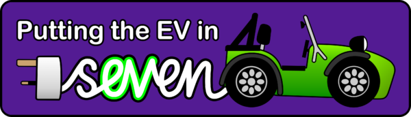 Cartoon Caterham Seven with EV purple bumper representing Project sEVen