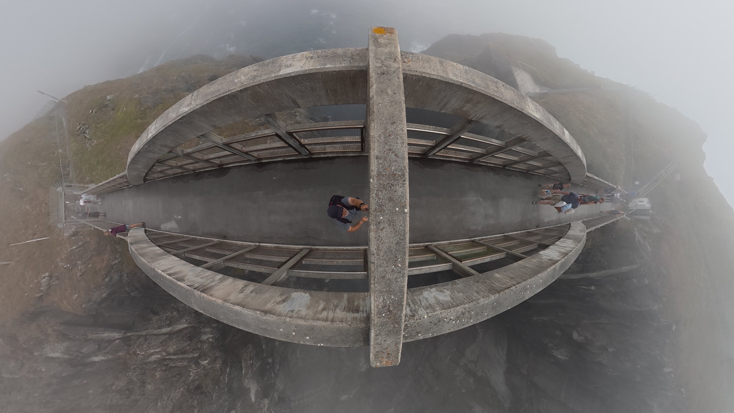 An overhead 360-degree view of Mizen Head Footbridge and the gorge