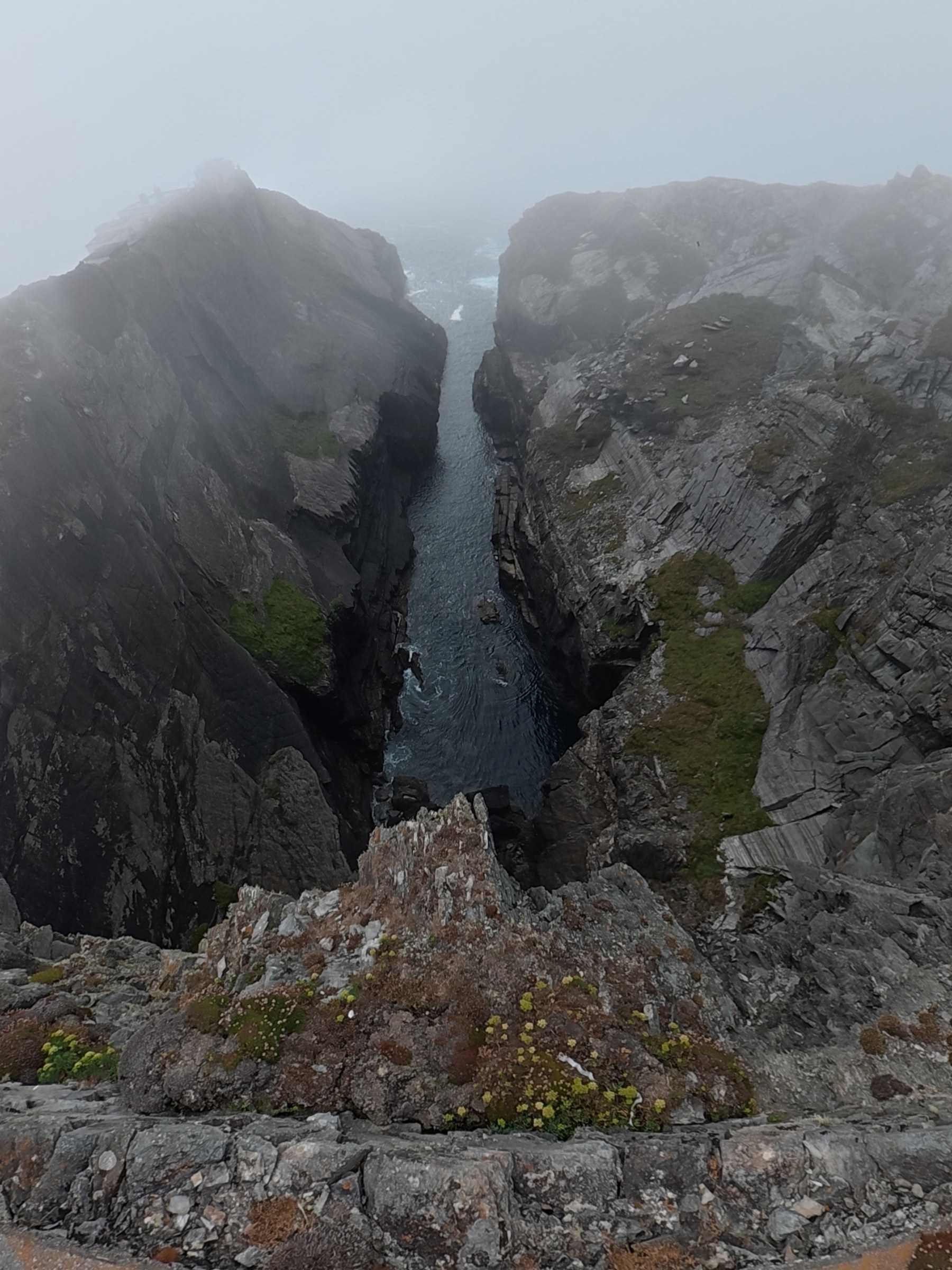 Looking down into a rocky cleft from the viewing platform
