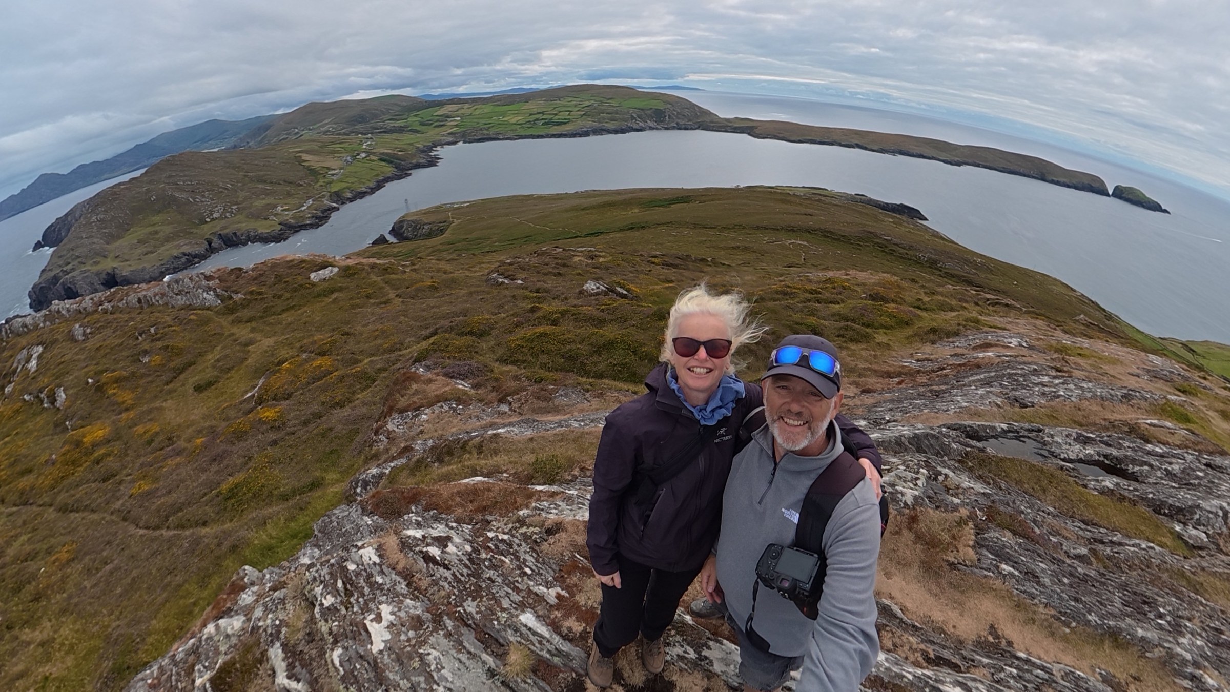 John and Sue taking a 360-degree selfie on the Dursey Island ridge