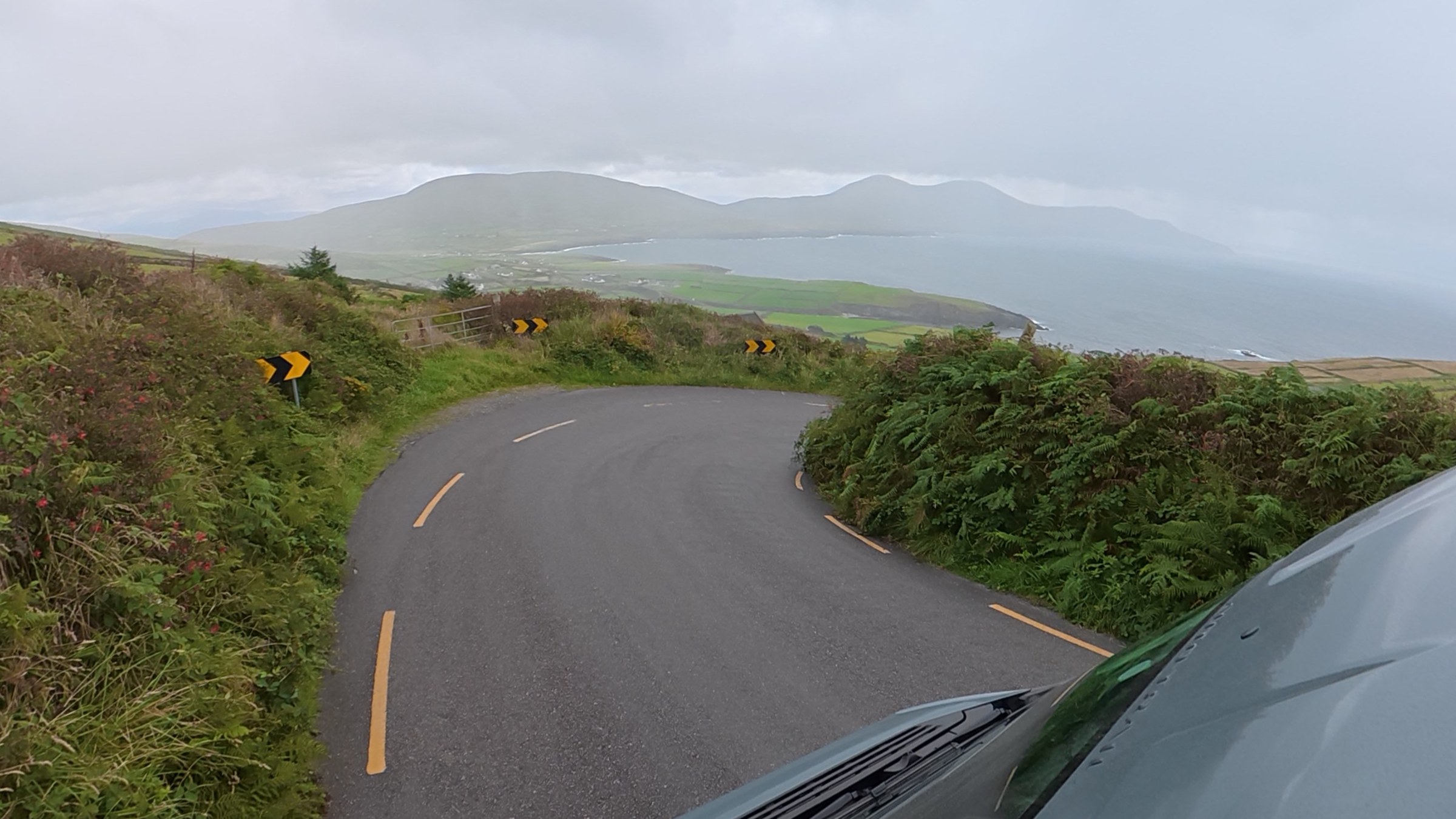 A tight hairpin on the Skellig Ring descending through the mountains