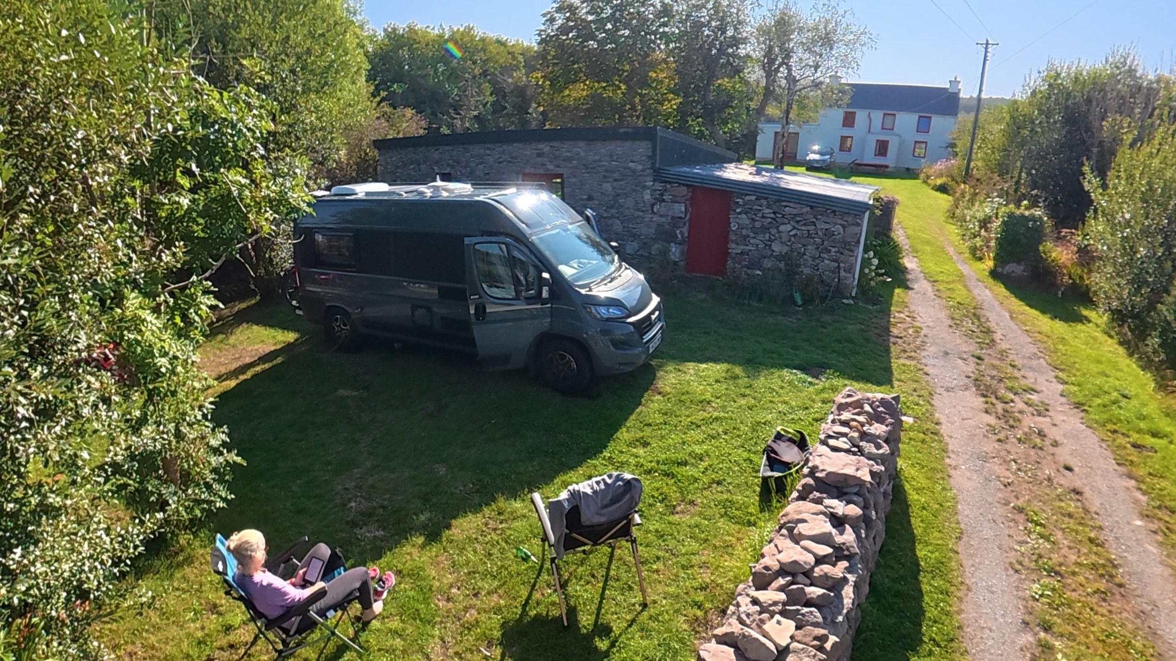Ollie parked on the grass in Barbara's garden near Castlegregory