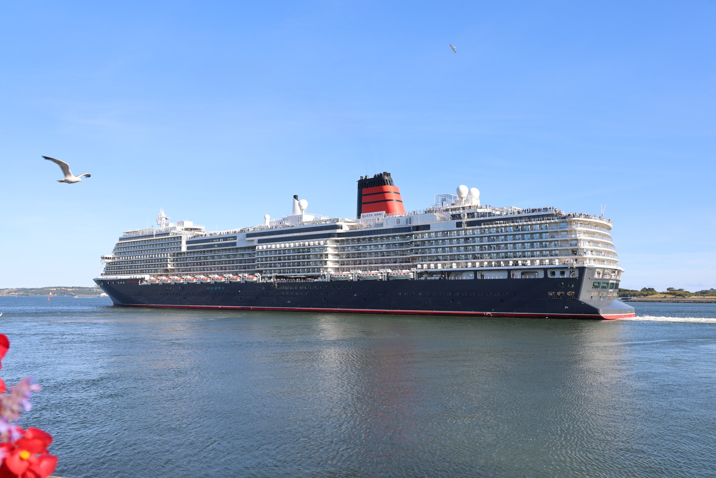 Cunard's Queen Anne through the flowers