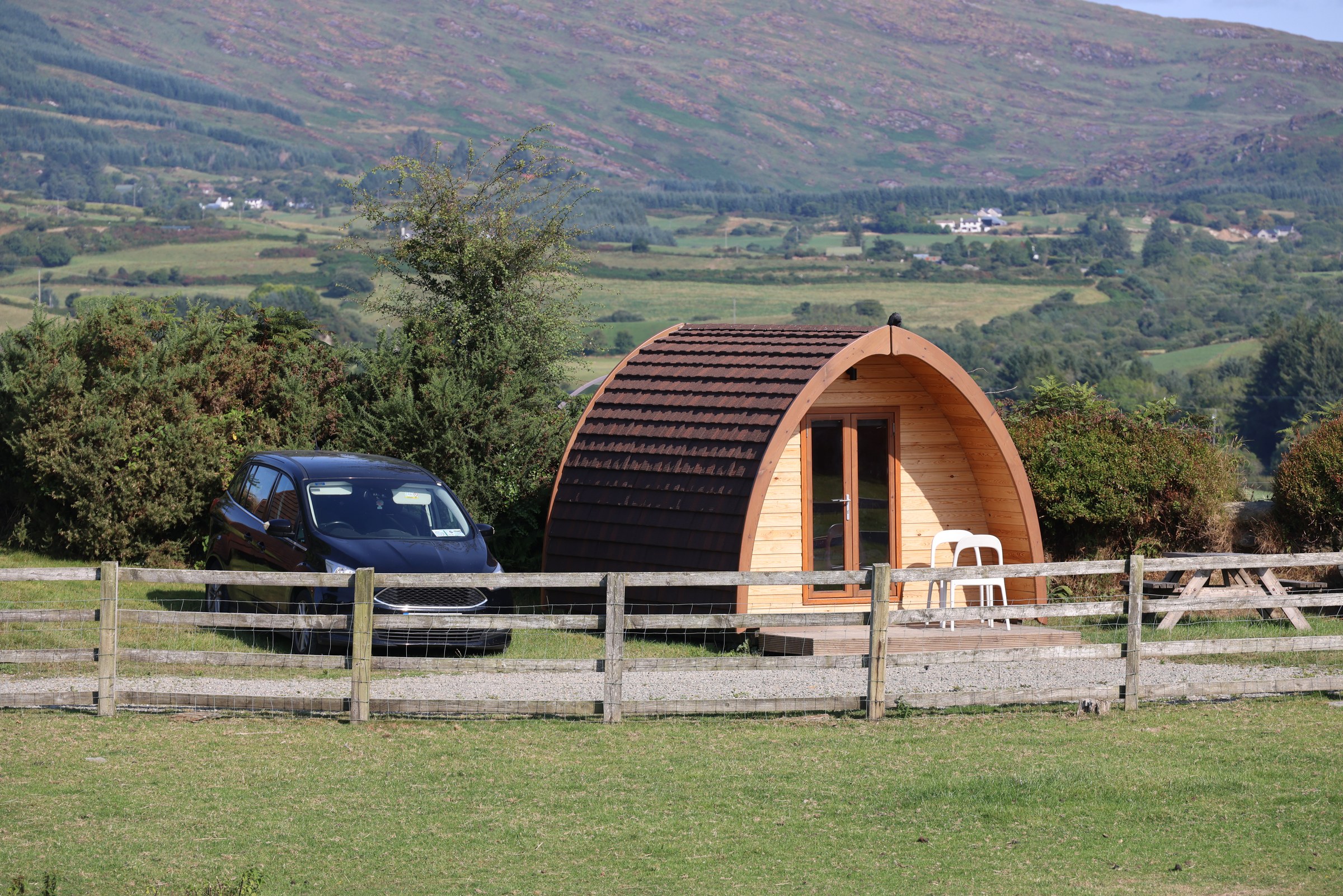 Camping pod overlooking the West Cork hills