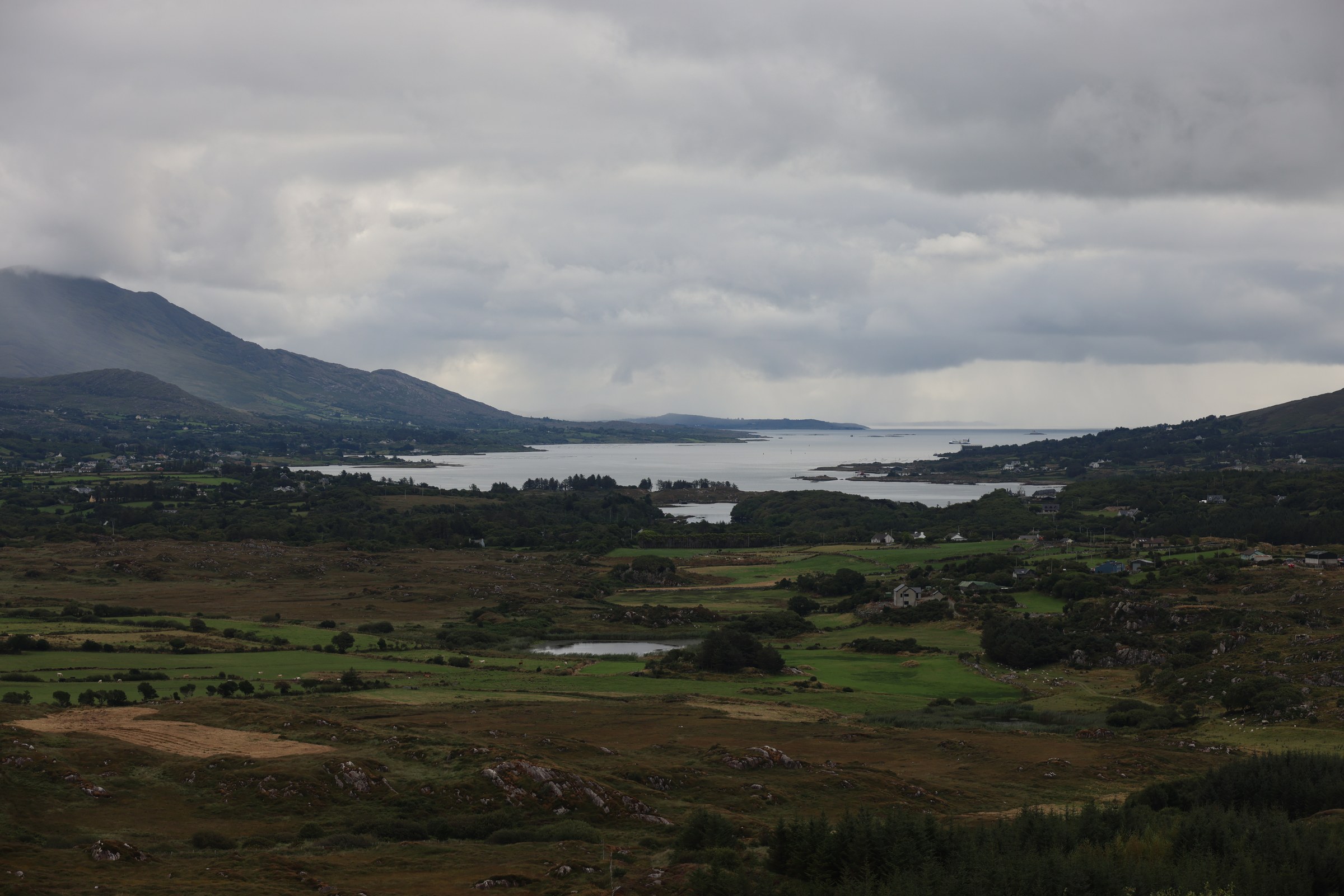 Looking east across the fields and inlets of the southern Beara Peninsula