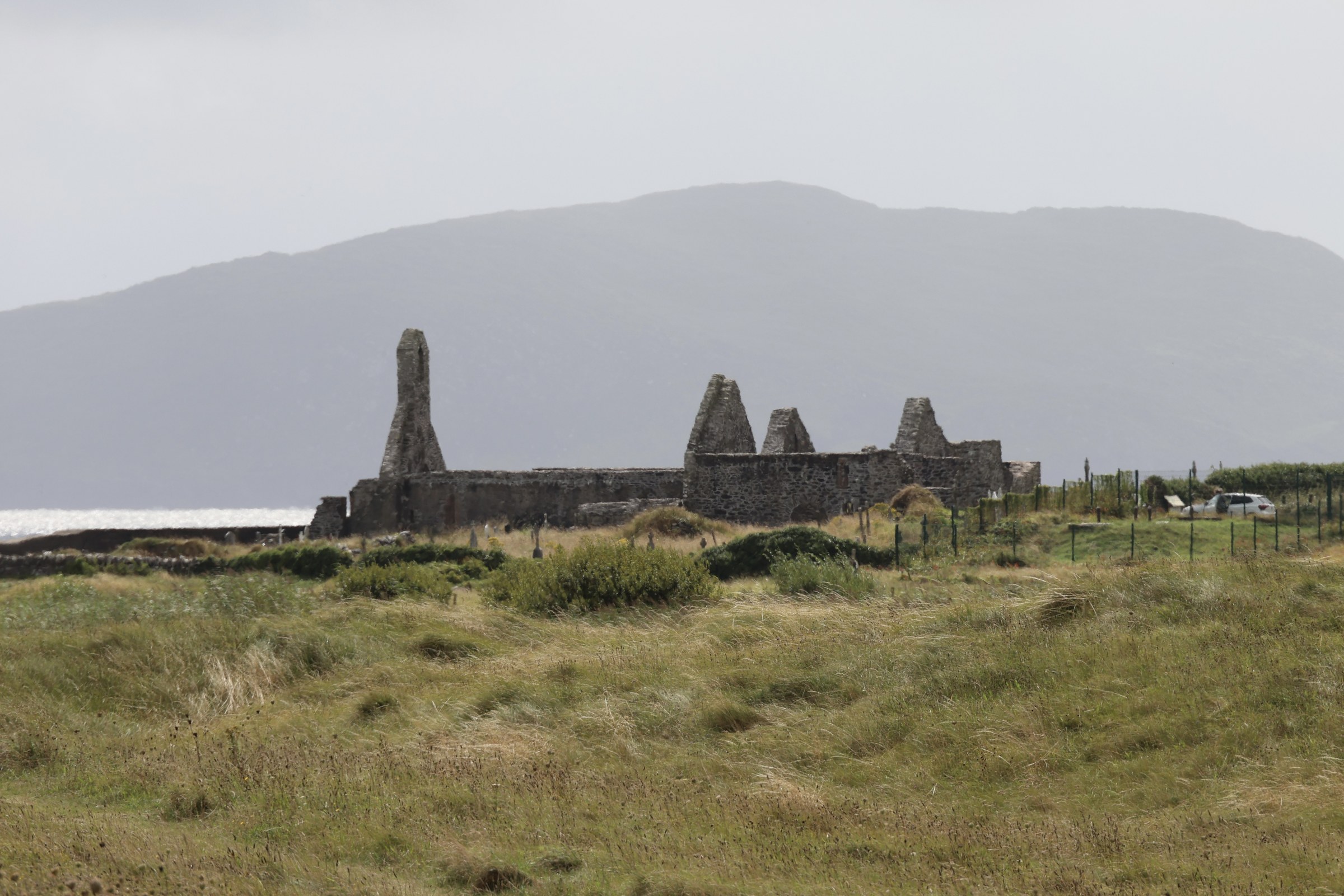 Castle ruins beyond Ballinskelligs Beach