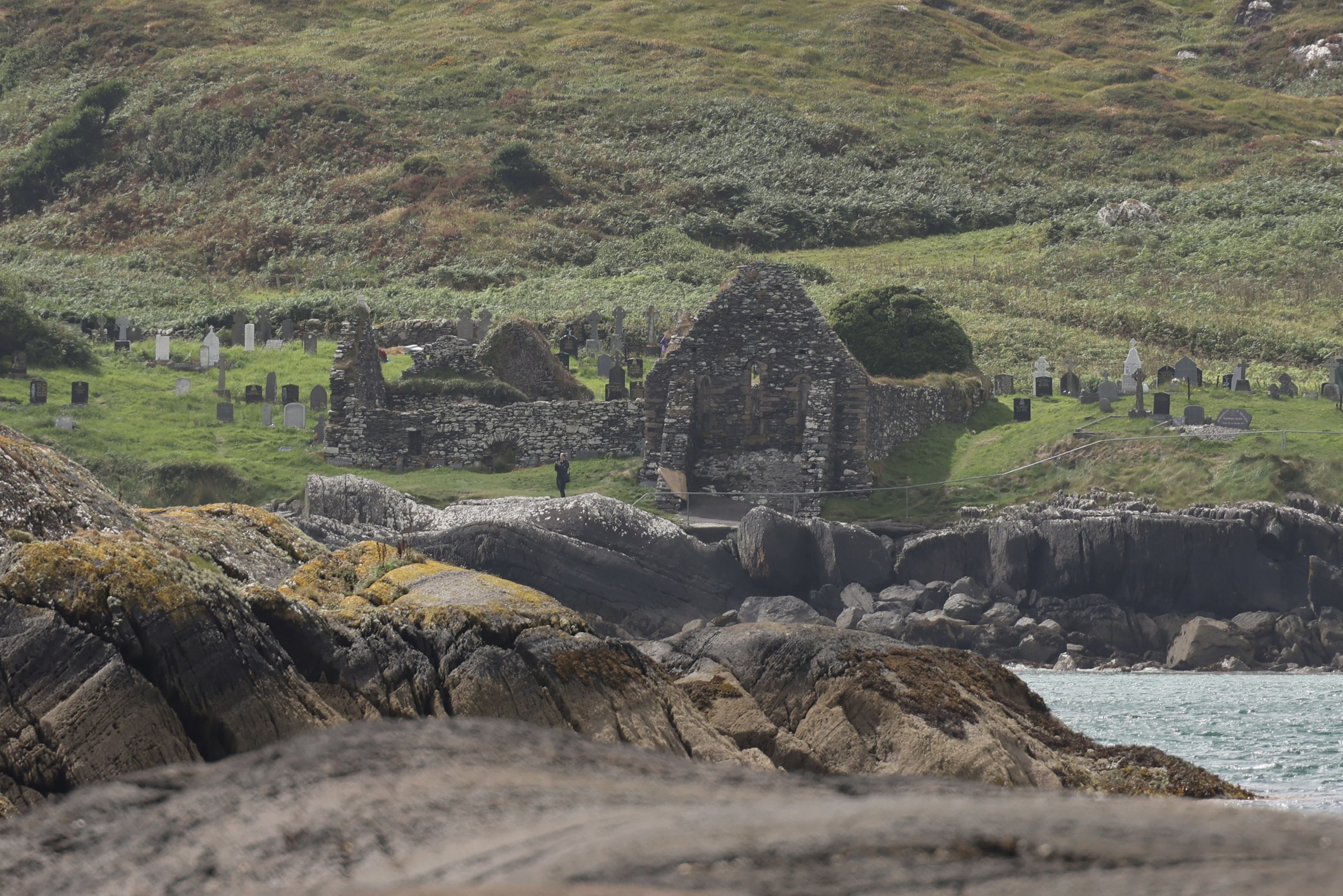The ruins of Derrynane Abbey on Abbey Island