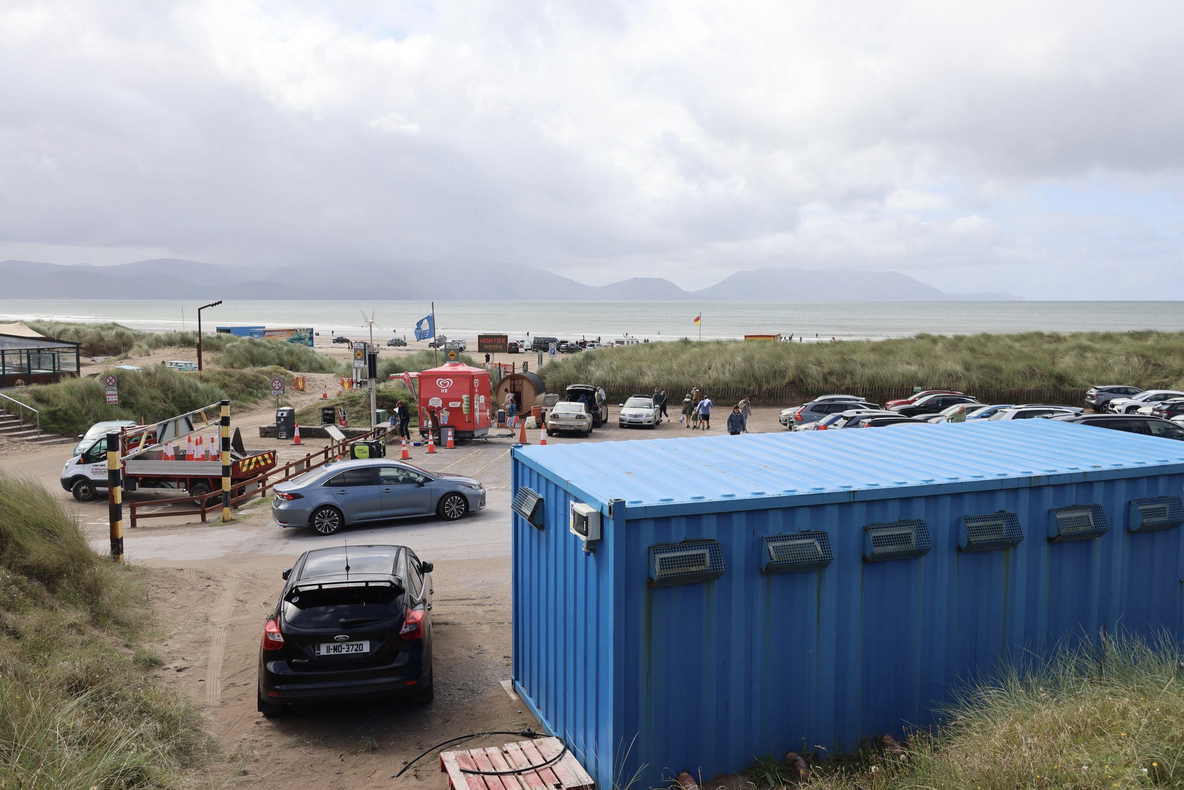 The full, height-restricted car park beside the entrance to Inch Beach