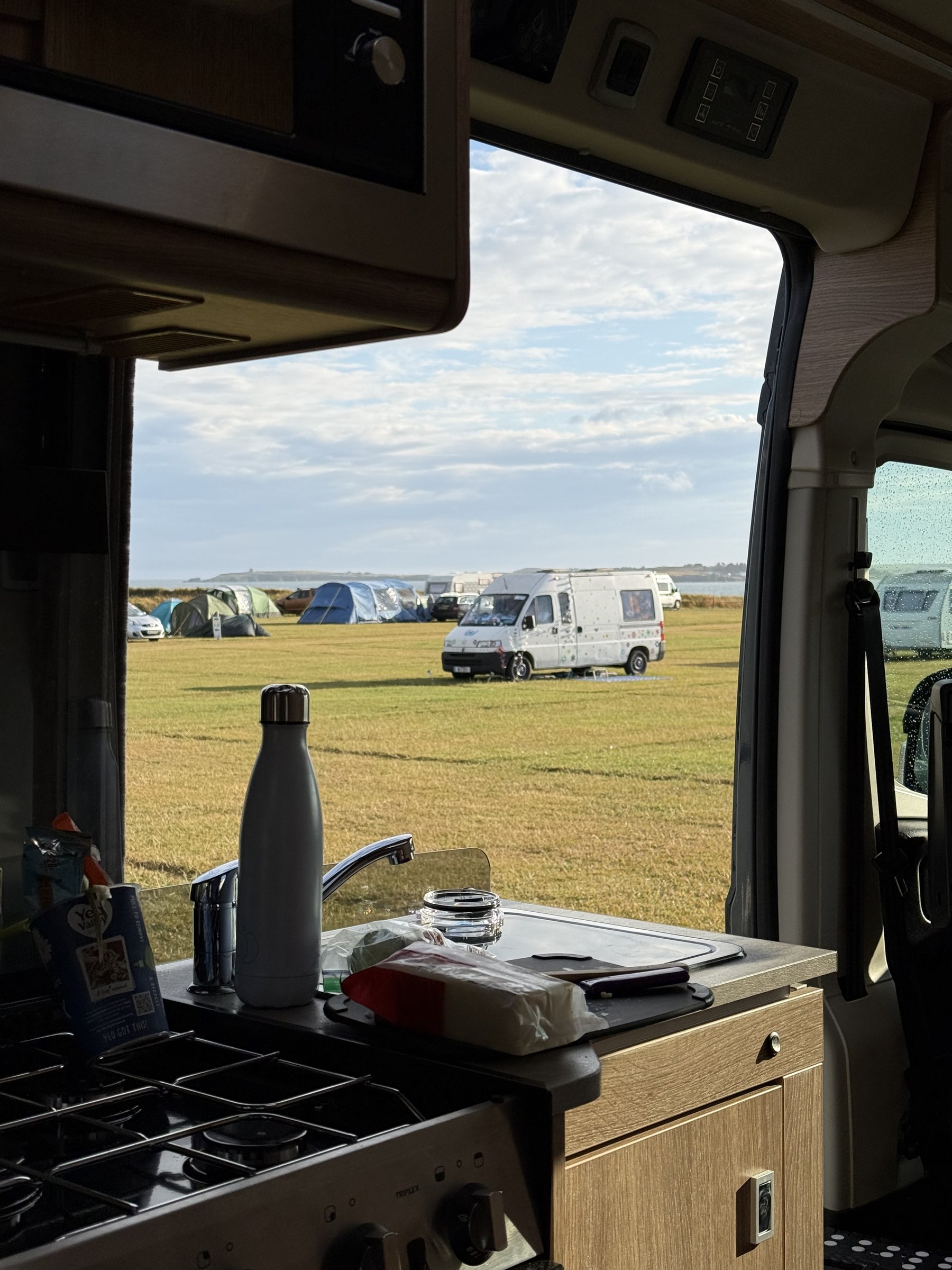 View from the kitchen of the Auto-Trail V-Line 610 SE at Bannow Farm
