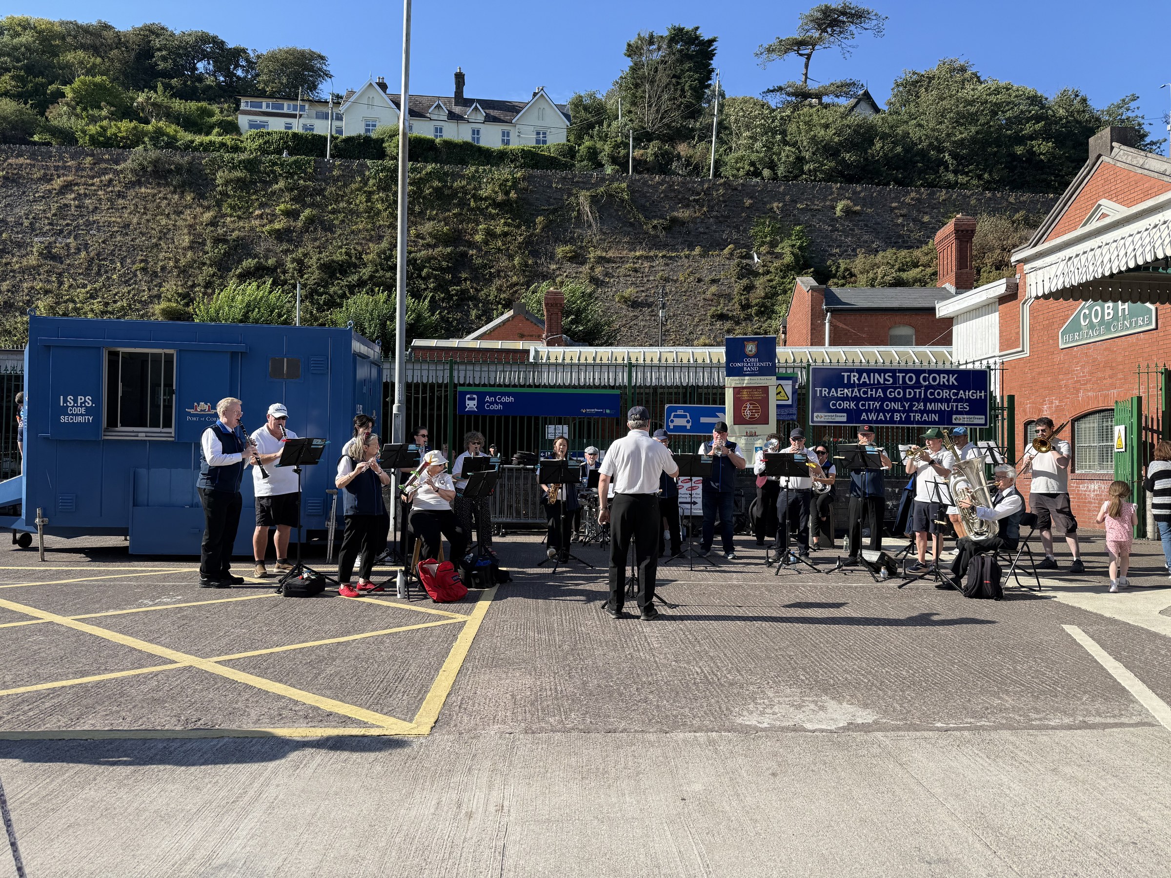 The Cobh town wind band welcoming Cunard's Queen Anne