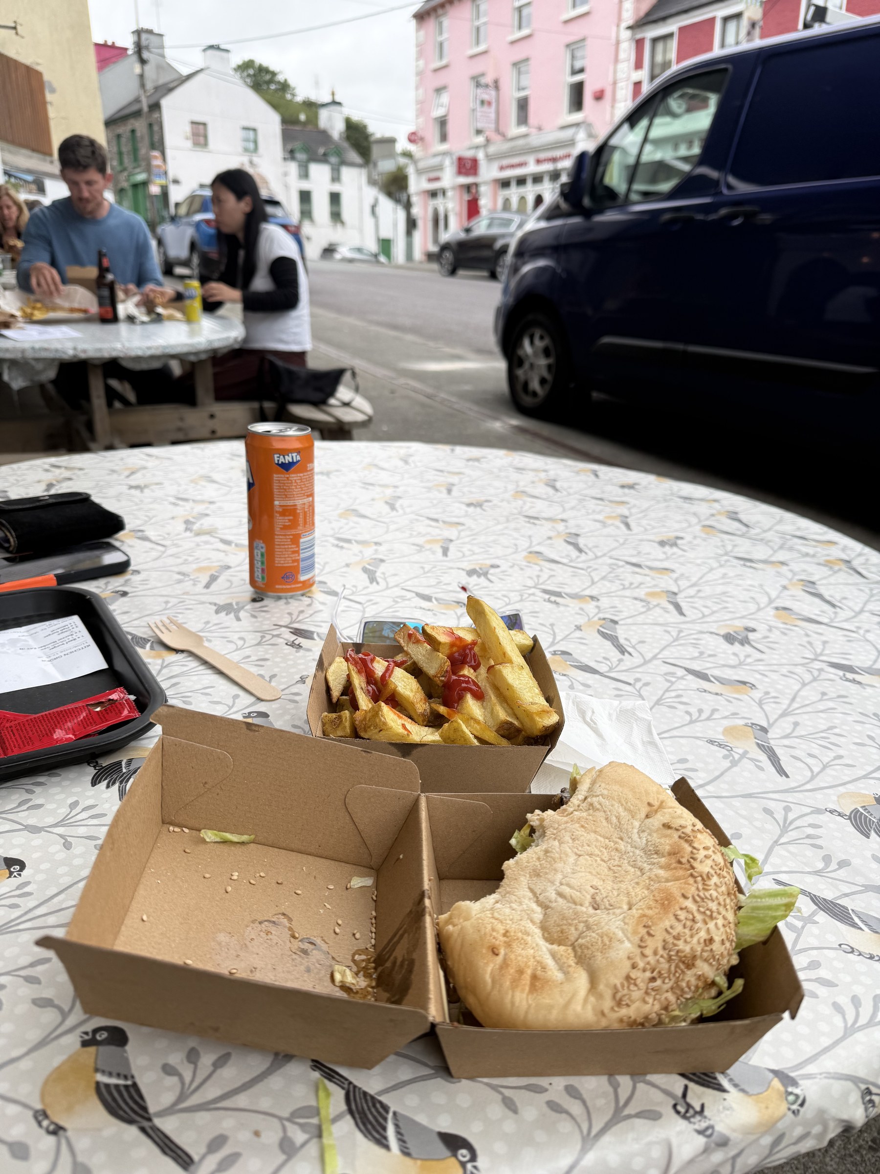 Beef burger, fish burger and chips from Bally Bia