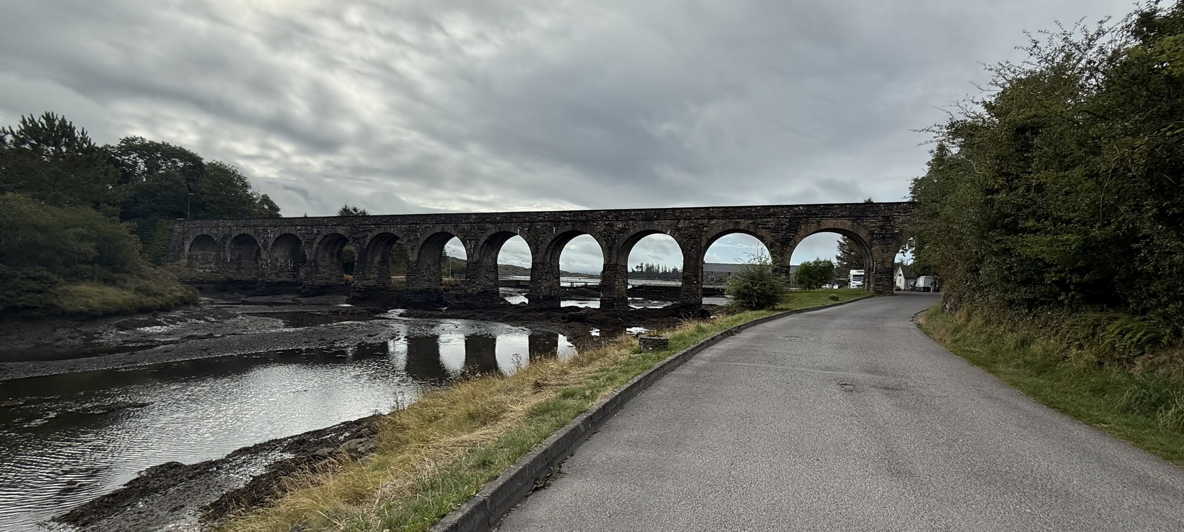 Ballydehob's twelve-arch railway bridge seen from the road