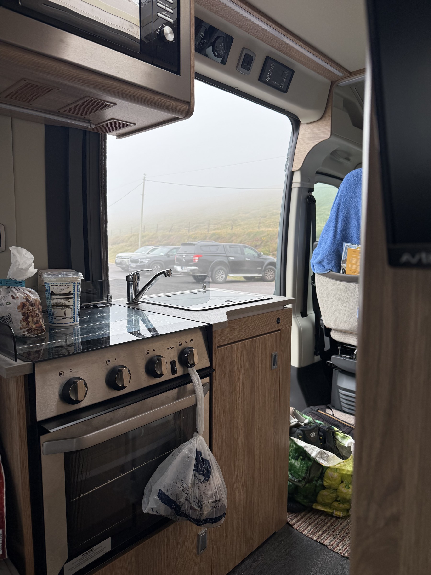 The view inside Ollie after parking at Mizen Head