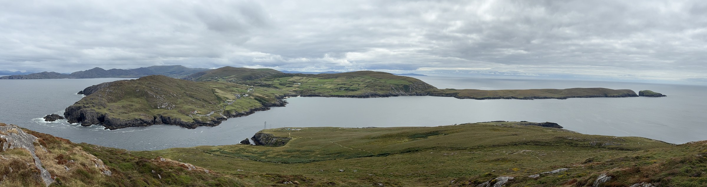 A broad panorama of Dursey Island and the mainland across the sound