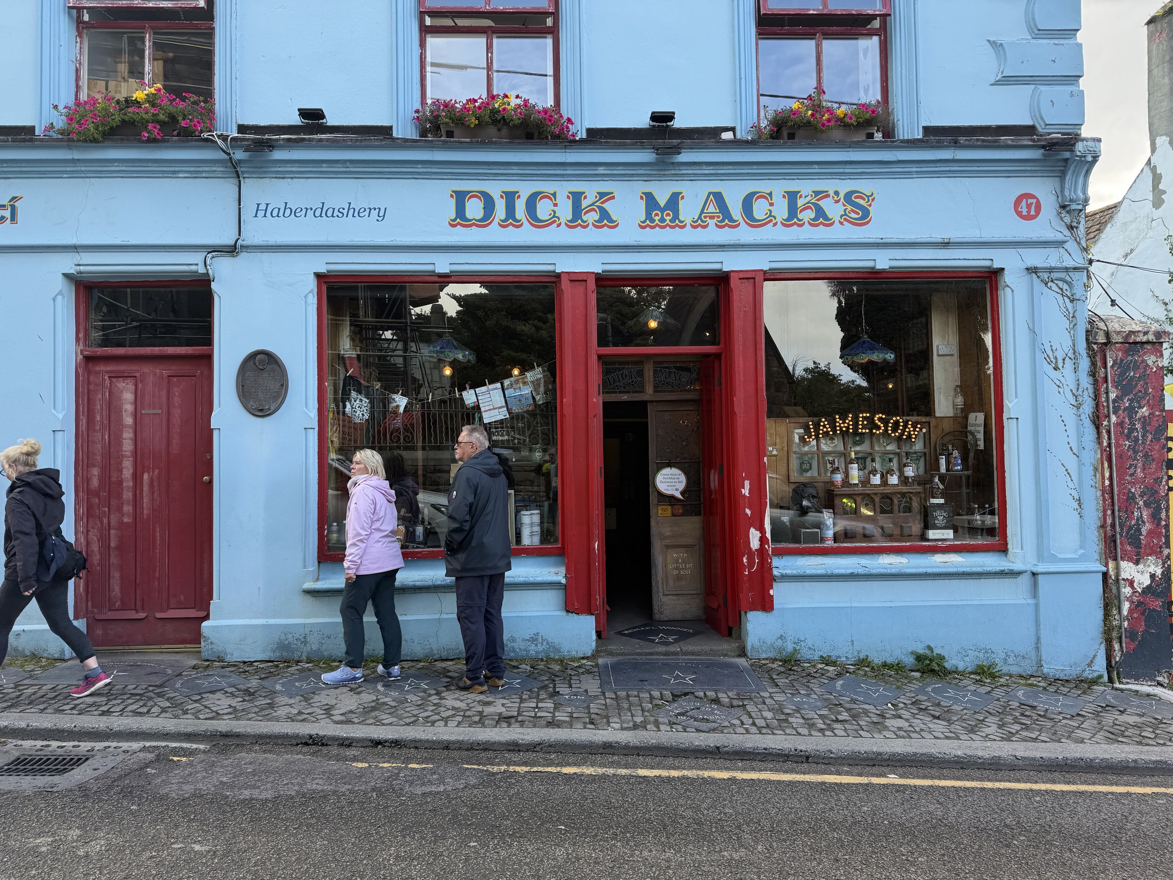 The pale-blue frontage of Dick Mack's pub in Dingle