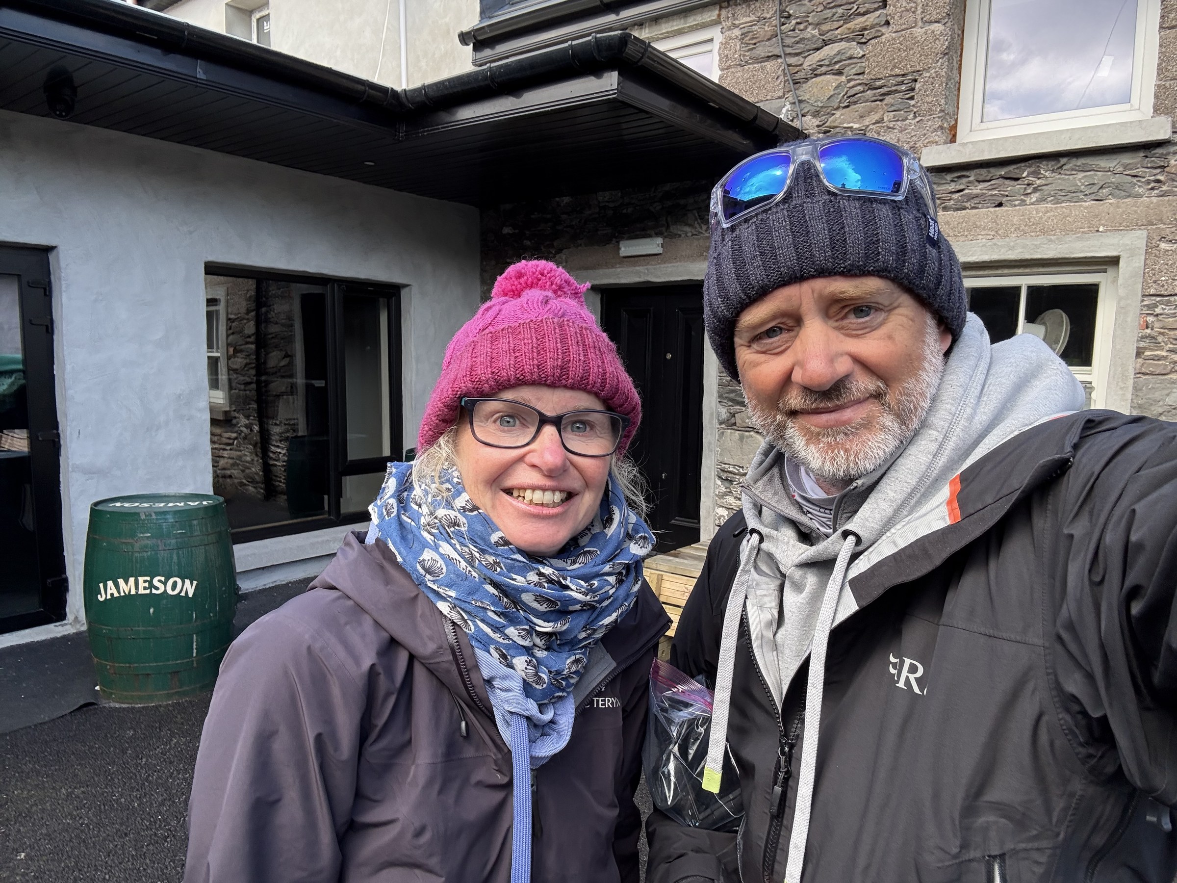 Sue and John bundled in hats and warm layers before the boat trip