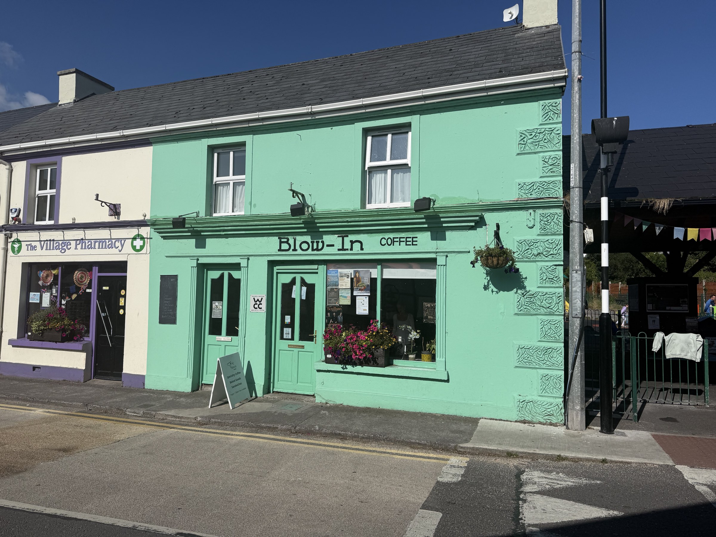The green-painted Blow-In Coffee building in Castlegregory
