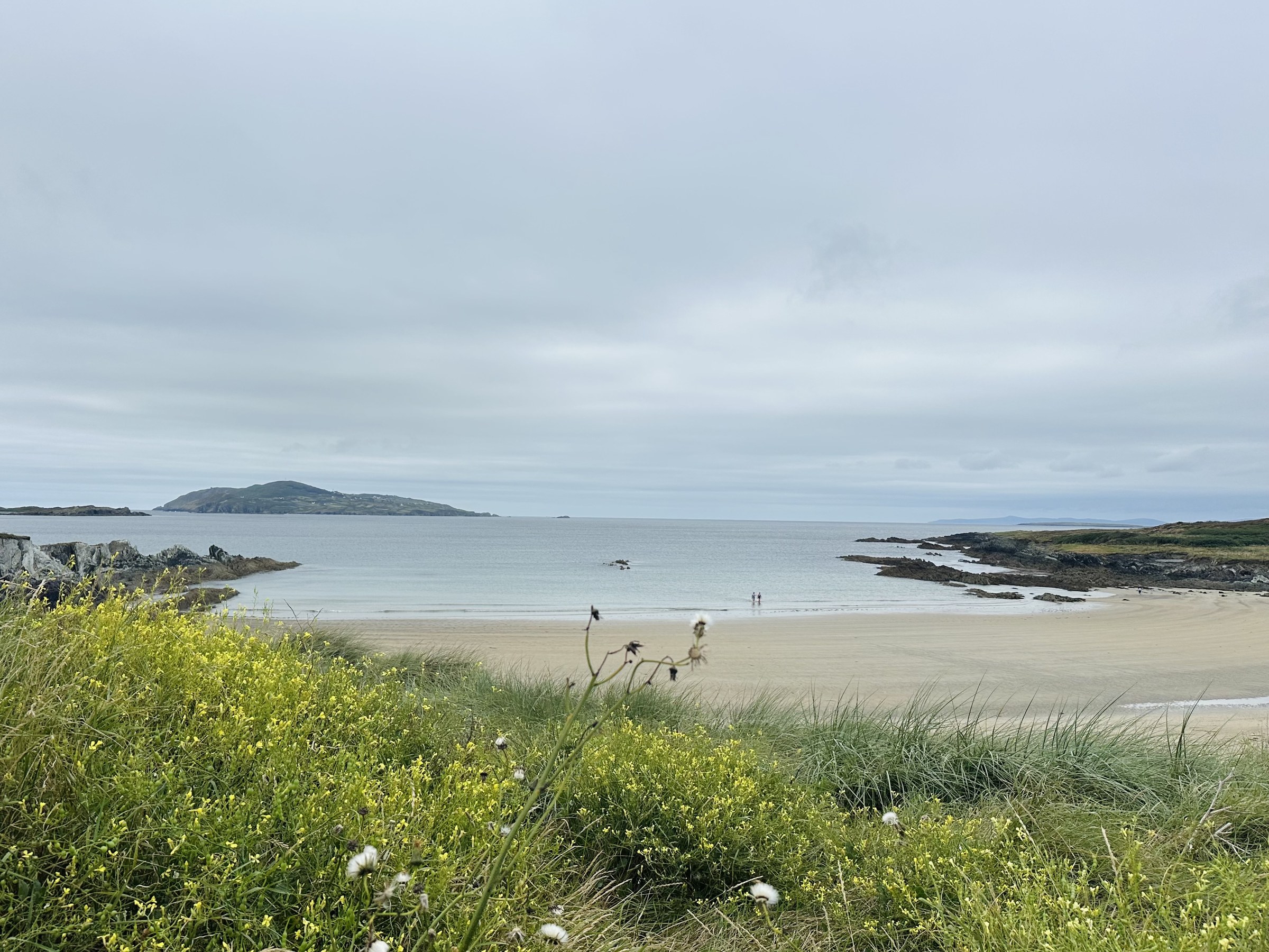Silver Strand on Sherkin Island beneath a grey sky