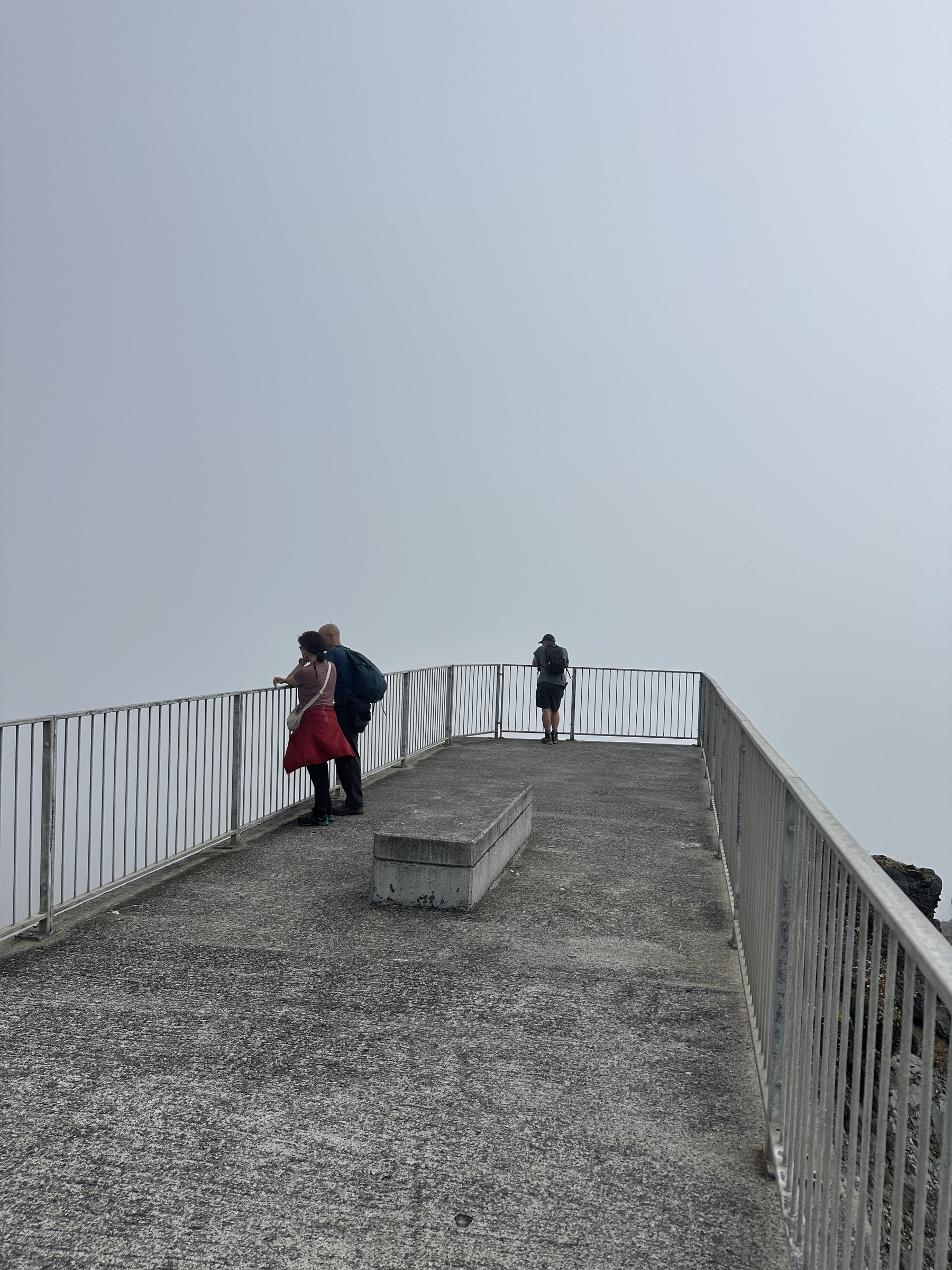 Sue standing on the viewing platform above the Mizen Head cliffs