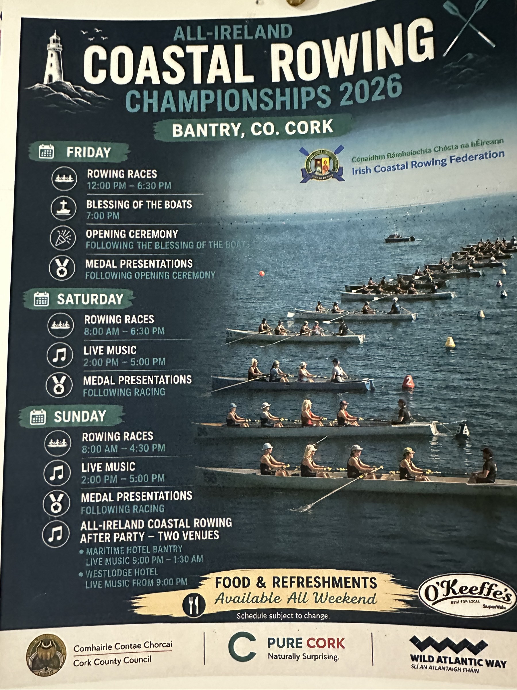 Poster for the 2026 All-Ireland Coastal Rowing Championships in Bantry