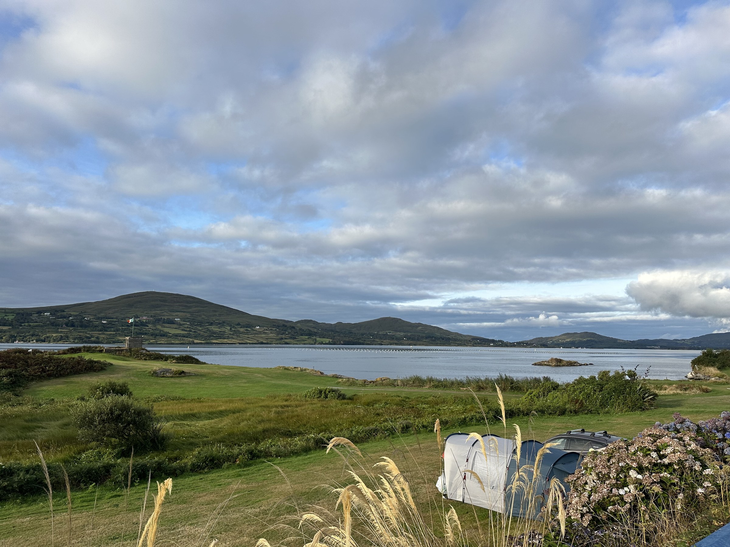 A panoramic morning view across Berehaven Harbour from the golf club
