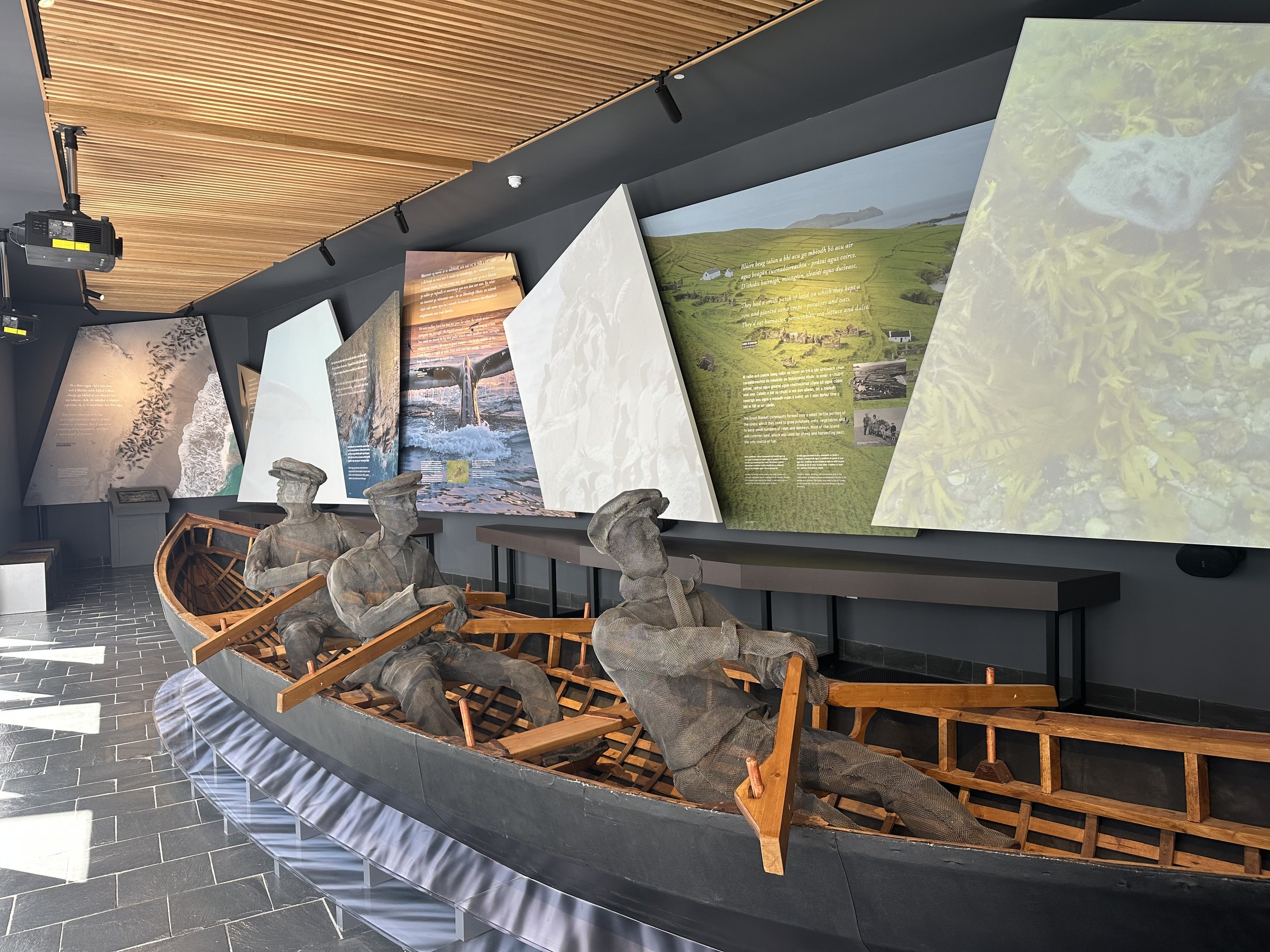 A traditional currach and interpretive displays inside the Blasket Centre