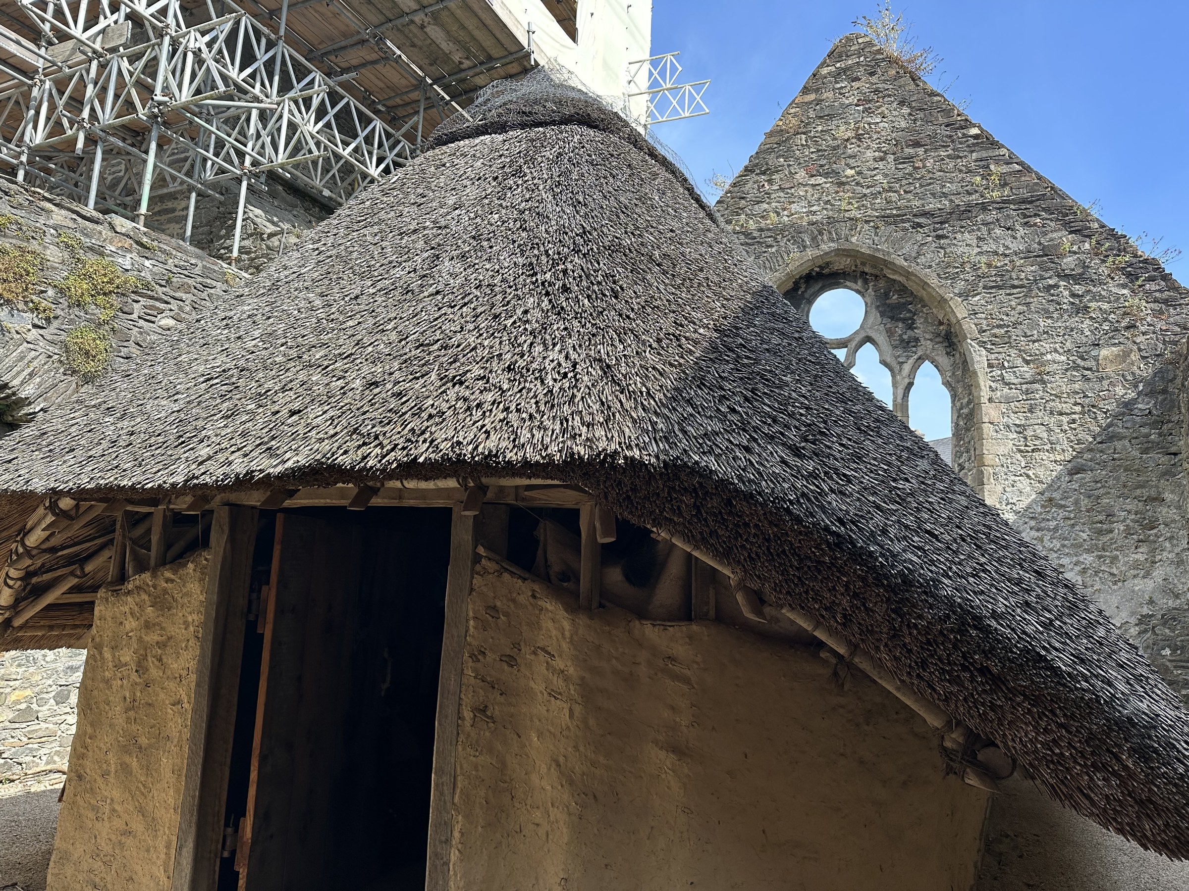 The thatched replica Viking house inside the ruins of Greyfriars friary