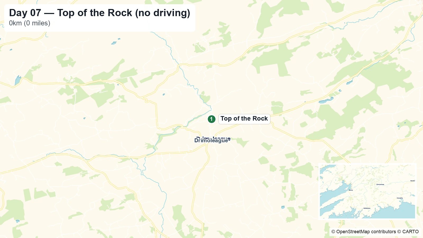 Route map showing the Day 07 location at Top of the Rock