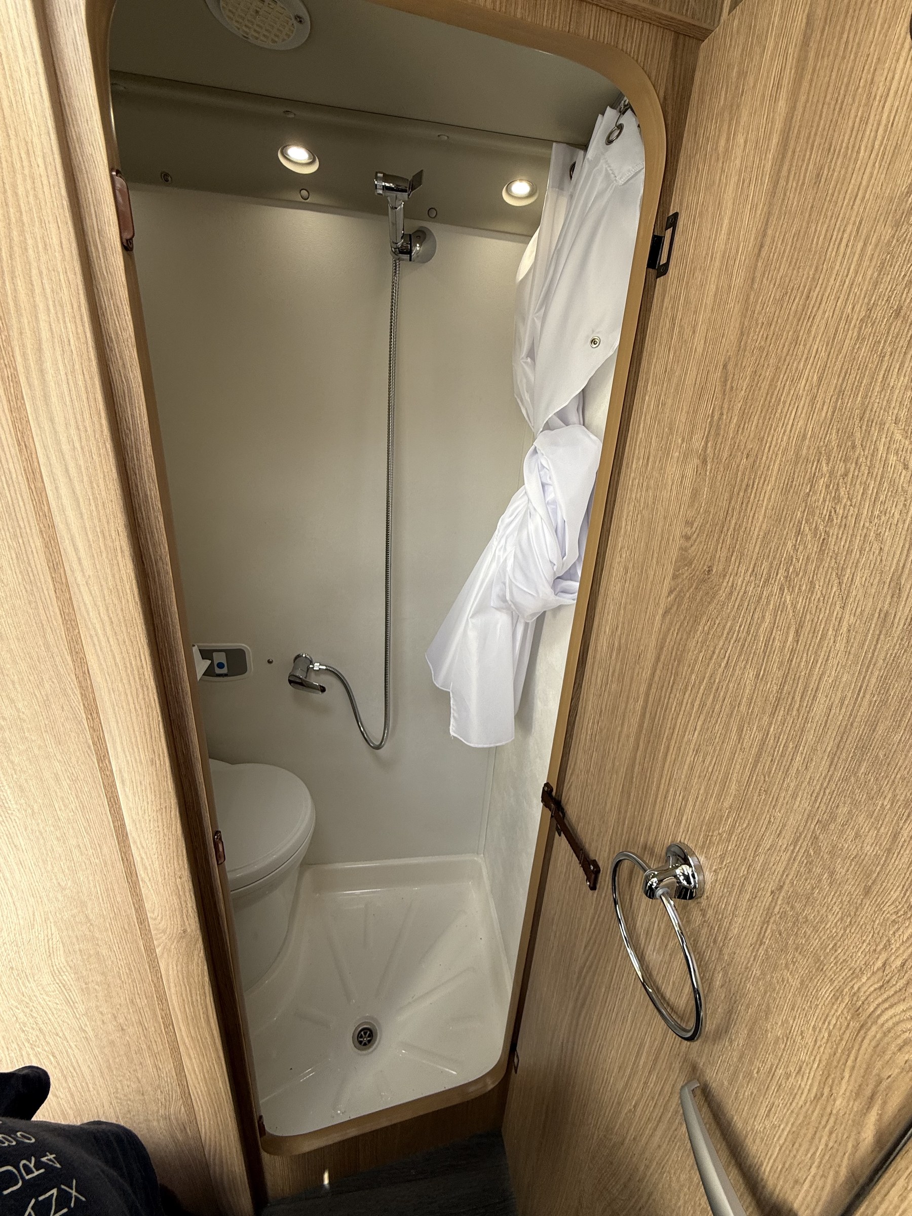 The shower inside Ollie-II's wet room