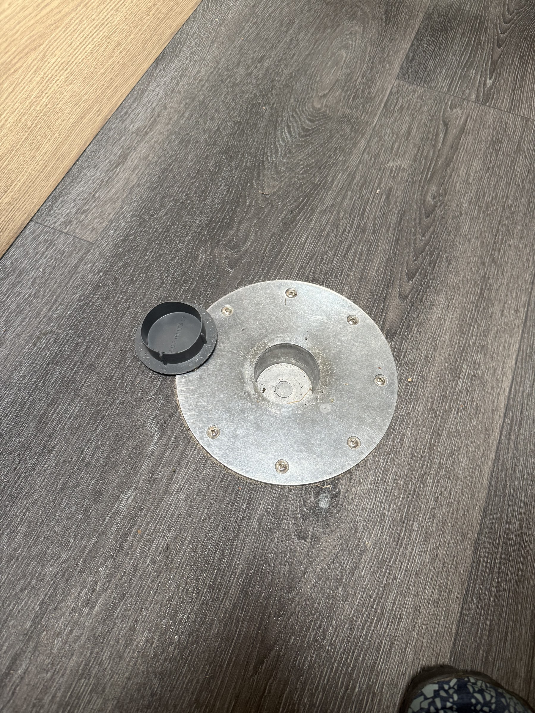 Hole in the floor for the indoor table