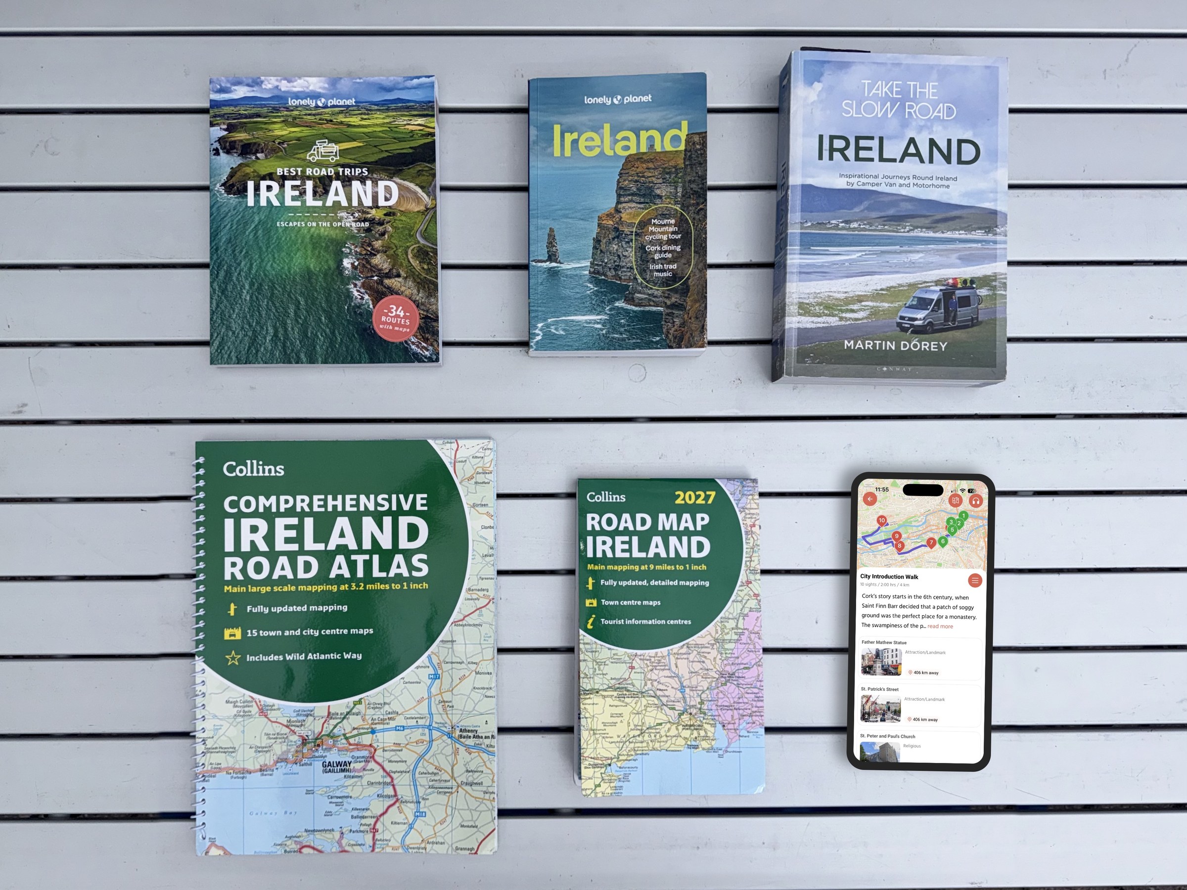 The guidebooks, maps and GPSmyCity app we used to find our way around Ireland
