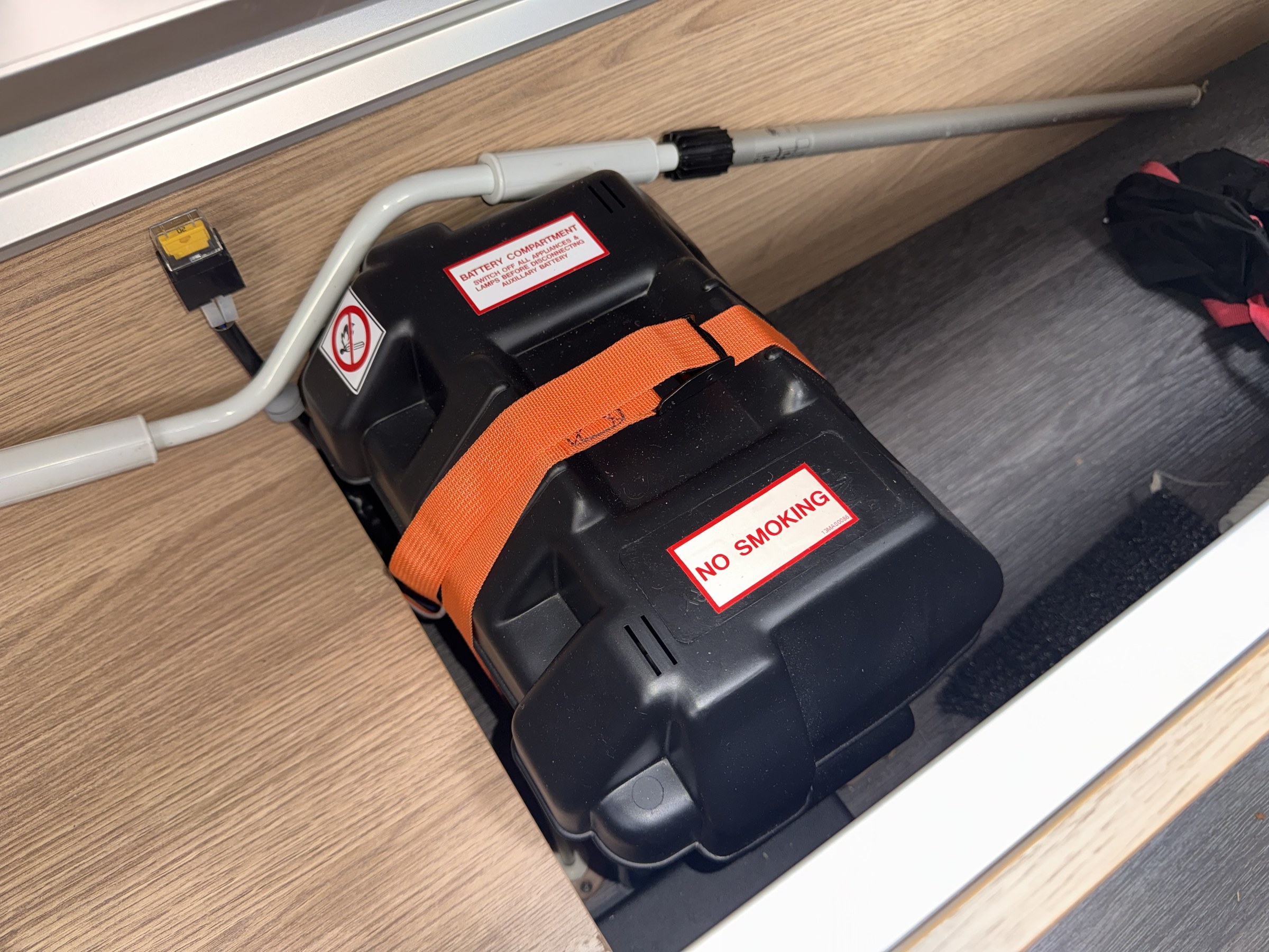 Leisure battery in it's protective housing